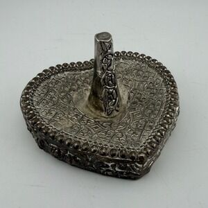 Heritage Mint Ltd Silver Tone Heart Embossed Floral Ornate Ring Holder Stand